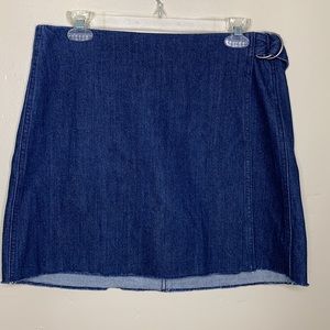 MADEWELL Jean Skirt Faux Wrap Raw Hem Above the Knee Denim 10